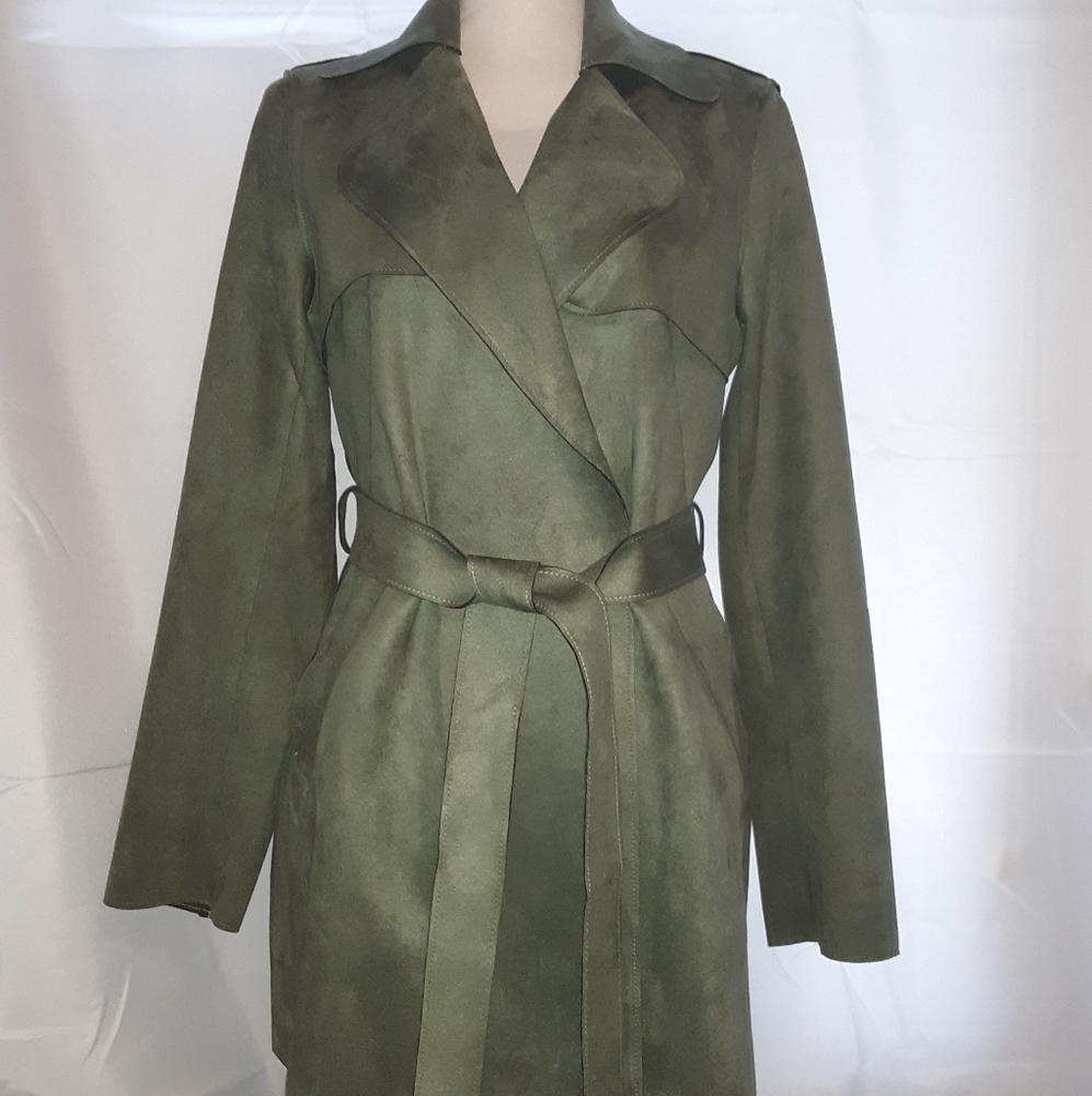 ATF Olive Green Faux Suede Trench Jacket. Size S. - Picture 2 of 8